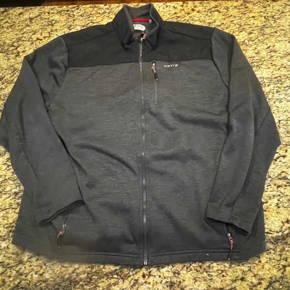 Orvis Classic Collection Men's XXL Gray Fleece Full Zip Jacket Softshell Contras